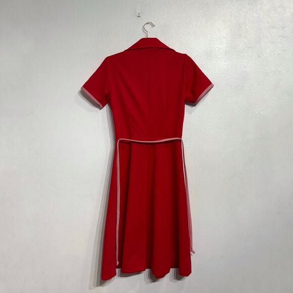Cari Lu by Sherri Classics Red 70's Dagger Point Collar Midi Dress Sz 10 - Picture 9 of 12